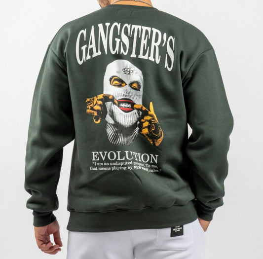 SWEATSHIRT NEW WAVE GANGSTER LOGO - OLIVE GREEN